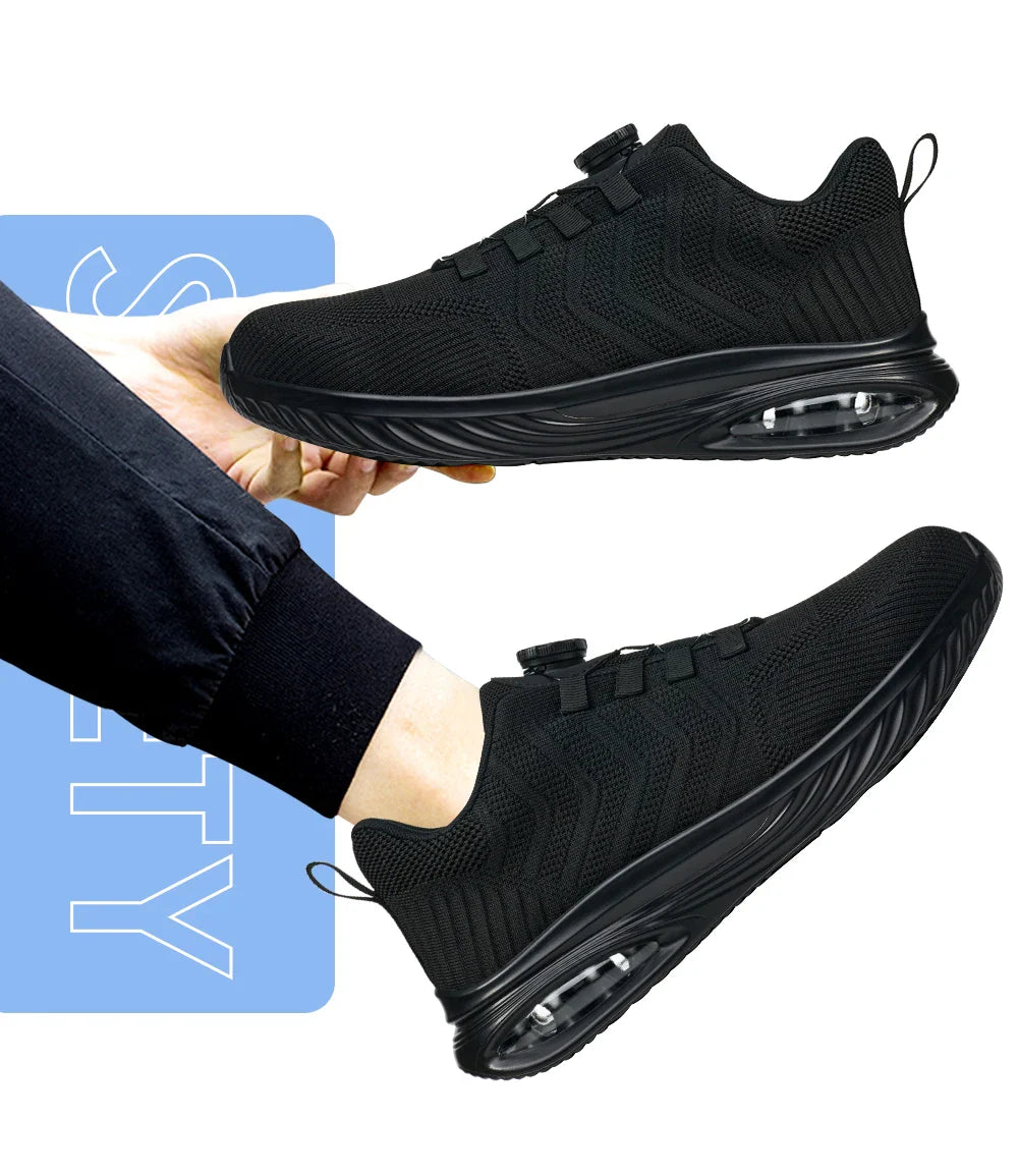 Men's Safety Shoes Anti-impact Lightweight Breathable Plastic Cap Toe Work Shoes Fashionable Button Design for Men