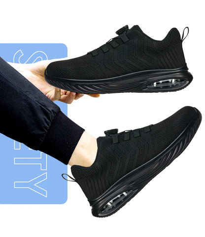 Men's Safety Shoes Anti-impact Lightweight Breathable Plastic Cap Toe Work Shoes Fashionable Button Design for Men