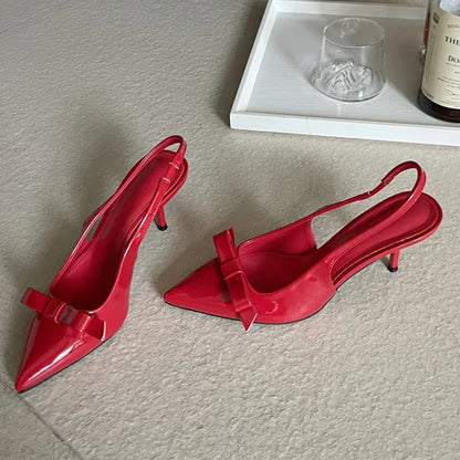 Big Size 43 Butterfly-knot Slingbacks Women Pumps Elegant Pointed Toe Thin Heels Shoes Sexy Banquet Zapatos De Mujer