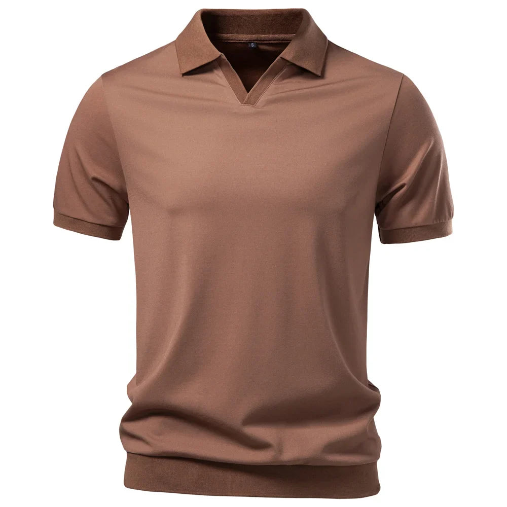 Men's Breathable Silky Polo Shirt Solid Color Soft Skin-Friendly Casual Cool Old Money Style Male Polo Shirts
