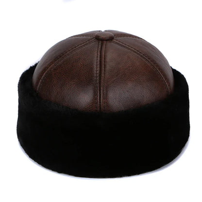 Retro Cowhide Bomber Hat Winter Keep Warm Caps Men Women Real Leather Cap Thick Velvet Dad Hat Leather Hat
