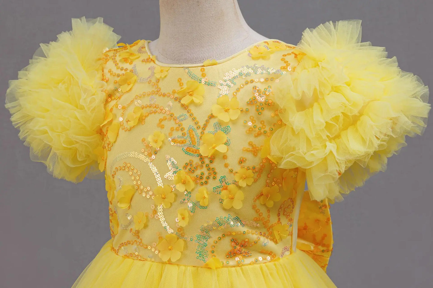 Girls Summer Yellow Sequin Wedding Dresses Wedding Dresses Tulle Carnival Outfits Girls Birthday Party Dresses Girls Ceremony Ou