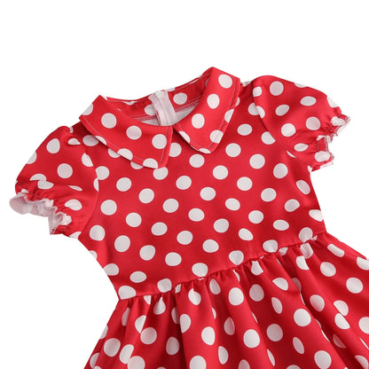 New Fashion Kids Dress For Girls Polka Dot Short-sleeved Children Dress With Baby Collar Daily Girls Casual Costume