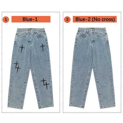 Prints Jeans Men 2026 New Streetwear Baggy Wide Leg Jeans Korean Fashion Drapes Straight Casual Loose Denim Cargo Pants