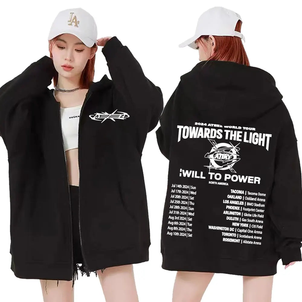 Ateez The World Ep. Fin Will Album Tour 2024 Zipper Hoodies Men Women Korean Fashion Zip Up Sweatshirt Casual Jacket Hoodie Tops