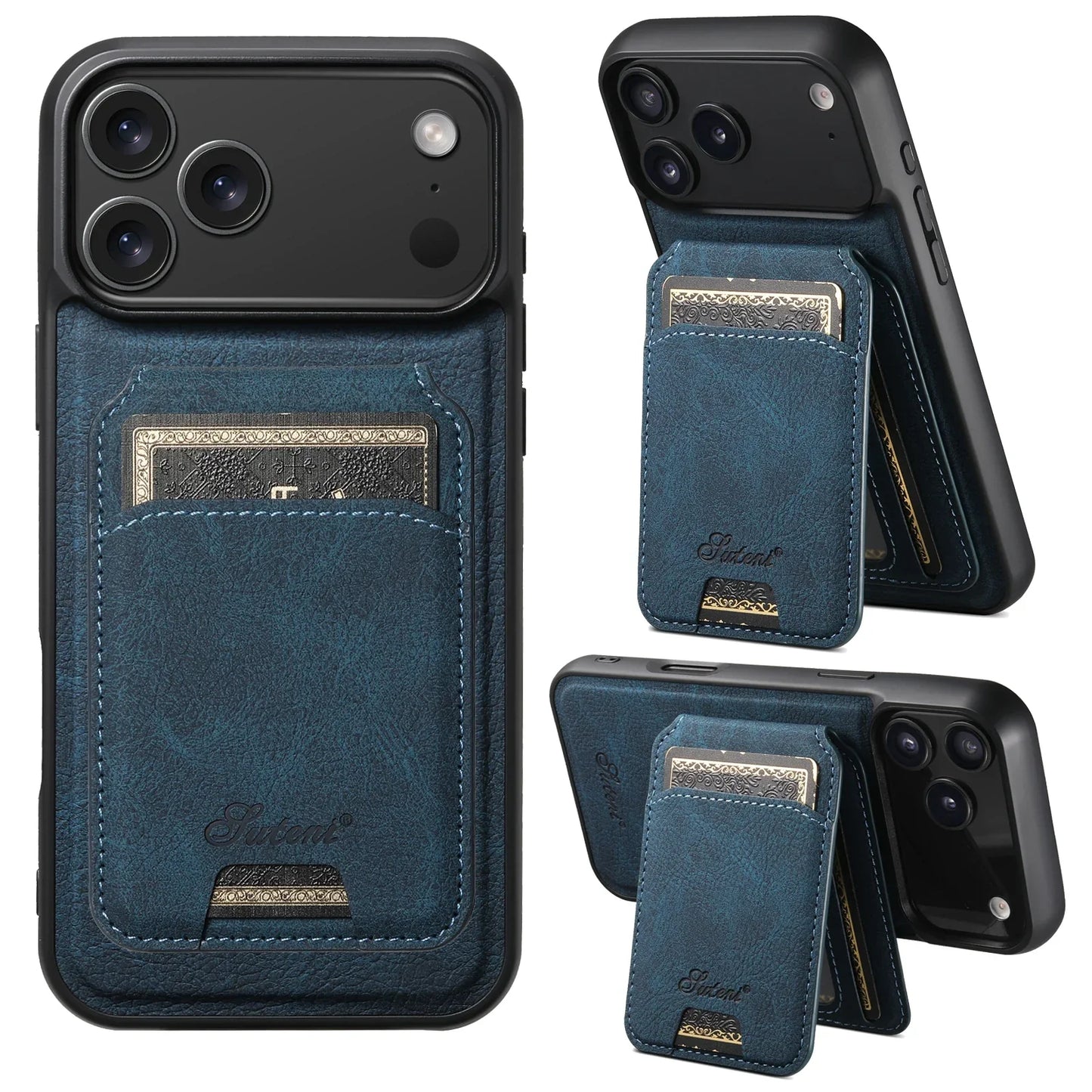 Wireless Charging Phone Case Magnet Card Holder Stand Faux Leather For iPhone 17 Pro Max 16 Plus 15 14 13 12