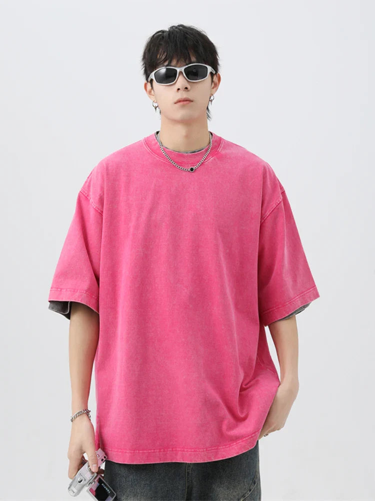 Japanese Korean Style Stir Fried Snowflake Washed T-Shirts Men Women Cotton Heavyweight Summer Hip Hop Streetwears Short Sleeved