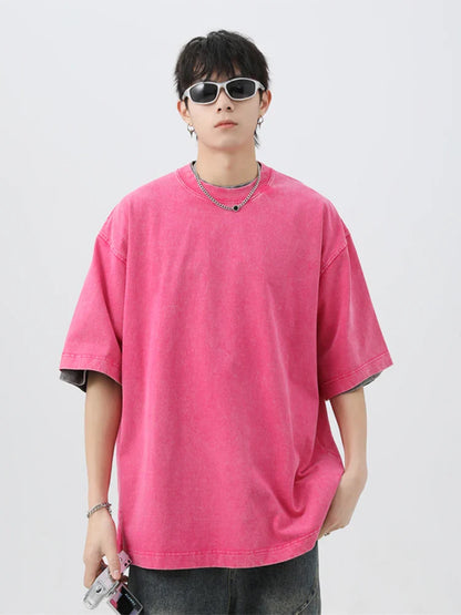 Japanese Korean Style Stir Fried Snowflake Washed T-Shirts Men Women Cotton Heavyweight Summer Hip Hop Streetwears Short Sleeved
