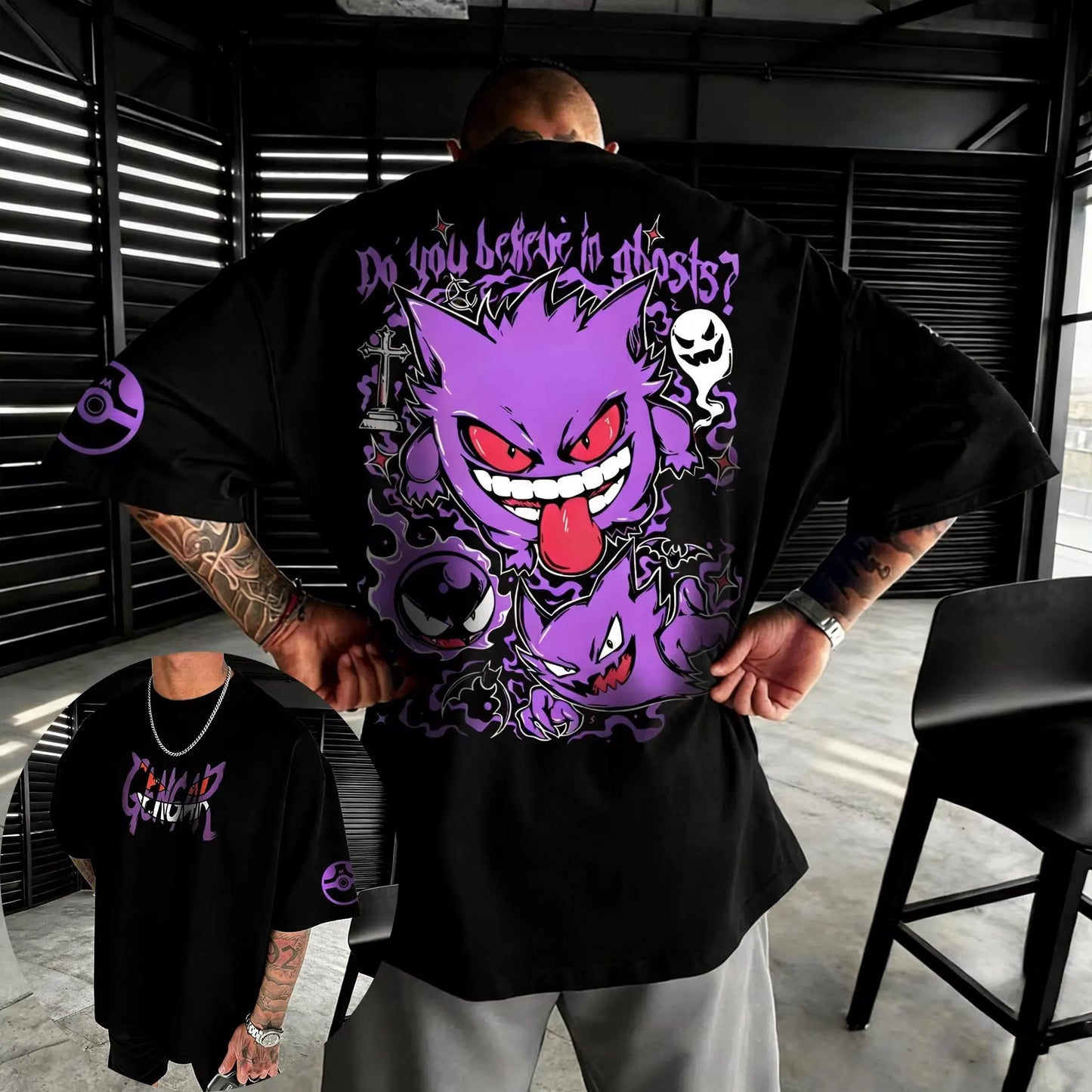Anime Gengar Graphic T-shirt Man Women Summer Unisex Streetwear Hip-hop Loose Casual Short Sleeved Tee Tops