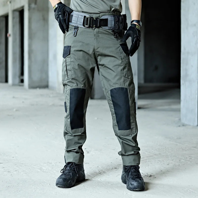 Wear-Resistant Outdoor Tactical Pants Mens Casual T-shirt Cargo Trousers Multi-pocket Waterproof Pant Hiking Training Workwear