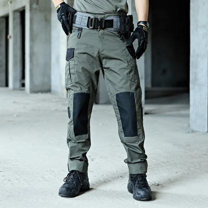 Wear-Resistant Outdoor Tactical Pants Mens Casual T-shirt Cargo Trousers Multi-pocket Waterproof Pant Hiking Training Workwear