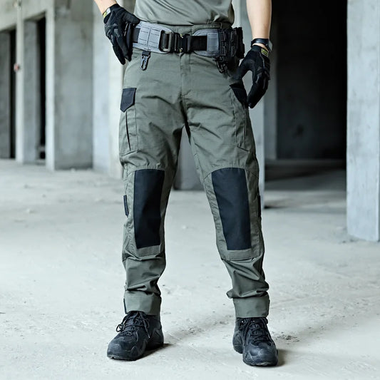 Wear-Resistant Outdoor Tactical Pants Mens Casual T-shirt Cargo Trousers Multi-pocket Waterproof Pant Hiking Training Workwear