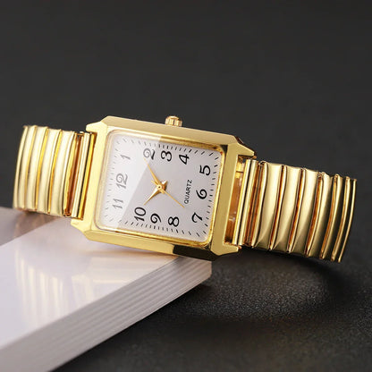 Fashion Rectangle Arabic Dial Women Watches  Casual Asual Elastic Strap Quartz Wristwatch for Ladies Relogio Feminino (No Box)