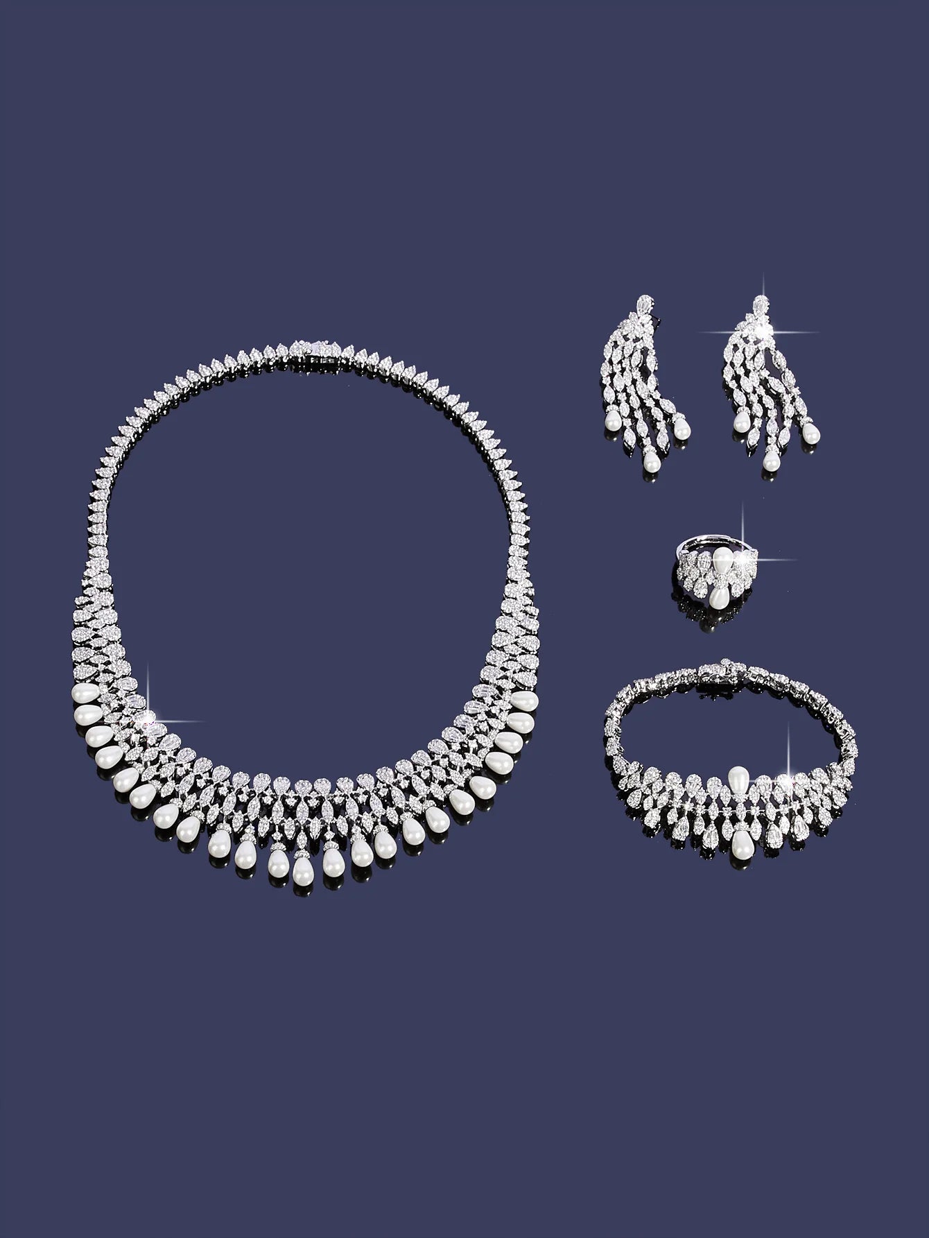 Elegant Necklace Sets for Women Water Drop Cubic Zirconia Layer Jewellery Set Dubai Saudi Bridal Engagement Party Accessory