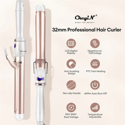 32mm 38mm Electric Hair Curler for Women Professional Ceramic Curling Iron Adjustable Temperature Hair Styling Tool