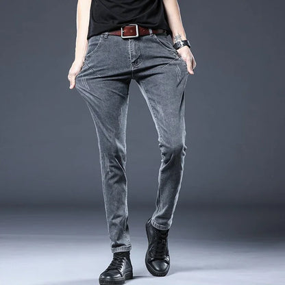 2026 New Gray Skinny Jeans Men's Slim Elastic Korean Fashion Vintage Casual Feet Male Clothing Denim Trousers 27-36