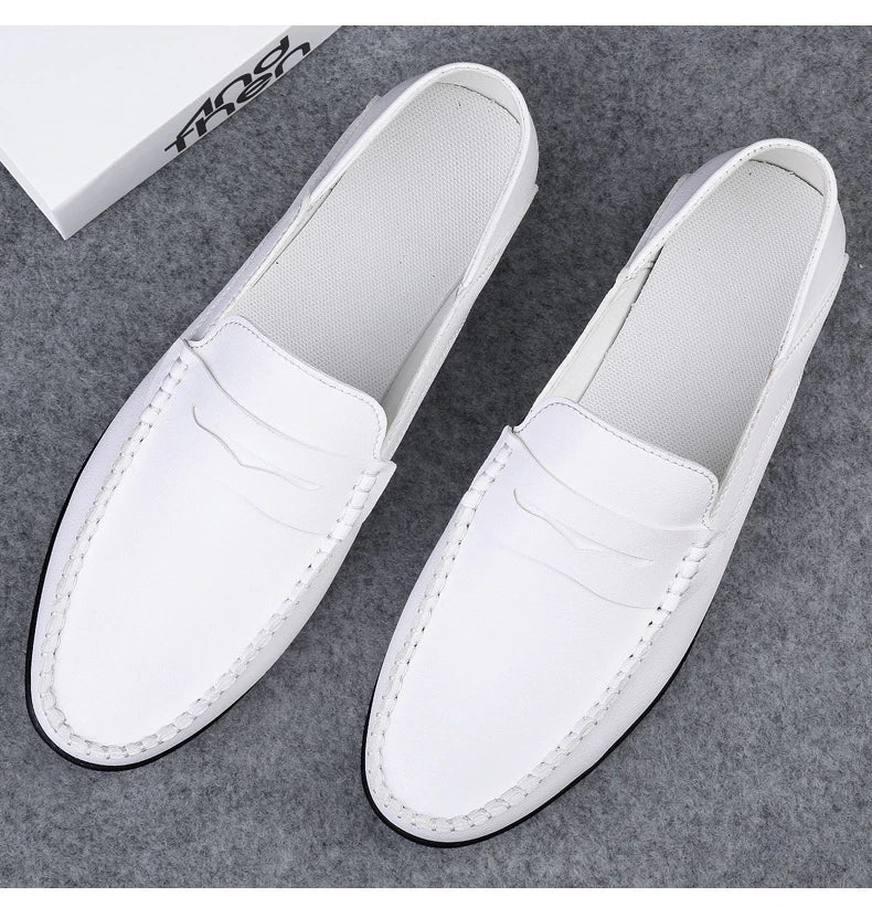 Men's fashion leather shoes Four Season new plus size casual soft sole white shoes anti slip outdoor business dress leather shoe