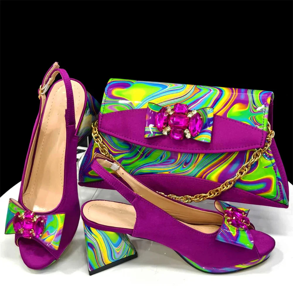 Sapatos e Bolsa Femininos Amarelos Conjunto de Moda Feminina Africana Sandálias de Salto Alto Combinando com Bolsa de Mão Scarpins Clutch Sandálias Femininas