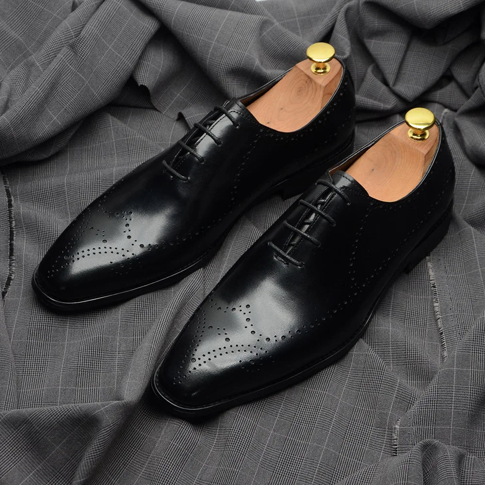 Luxury Italian Mens Wedding Dress Shoes Genuine Leather Handmade Brogue Wingtip Oxford Shoes Black Brown Formal Shoes for Men