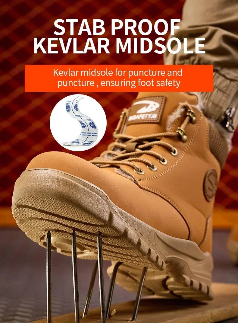 Winter Warm Men's Work Safety Boots Waterproof Sturdy Steel Toe Shoes Sports Shoes Safety Protection Cold Prevention