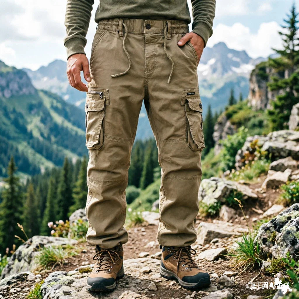 Large Pocket Loose Overalls Men's Outdoor Sports Jogging Tactical Pants Elastic Waist Pure Cotton Casual Work Pants Cargo Pants