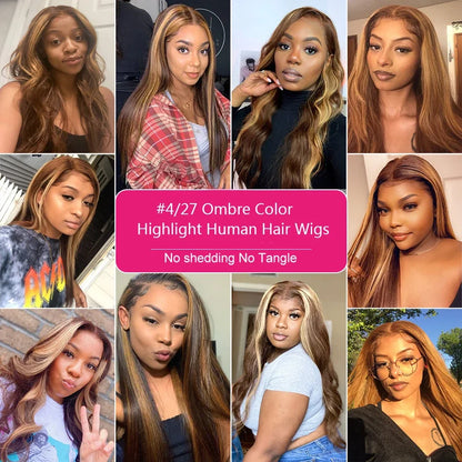 34Inch Bone Straight Highlight Lace Front Human Hair Ombre 13x4 Lace Frontal Wigs 13x6 Honey Blonde Colored Wigs For Women