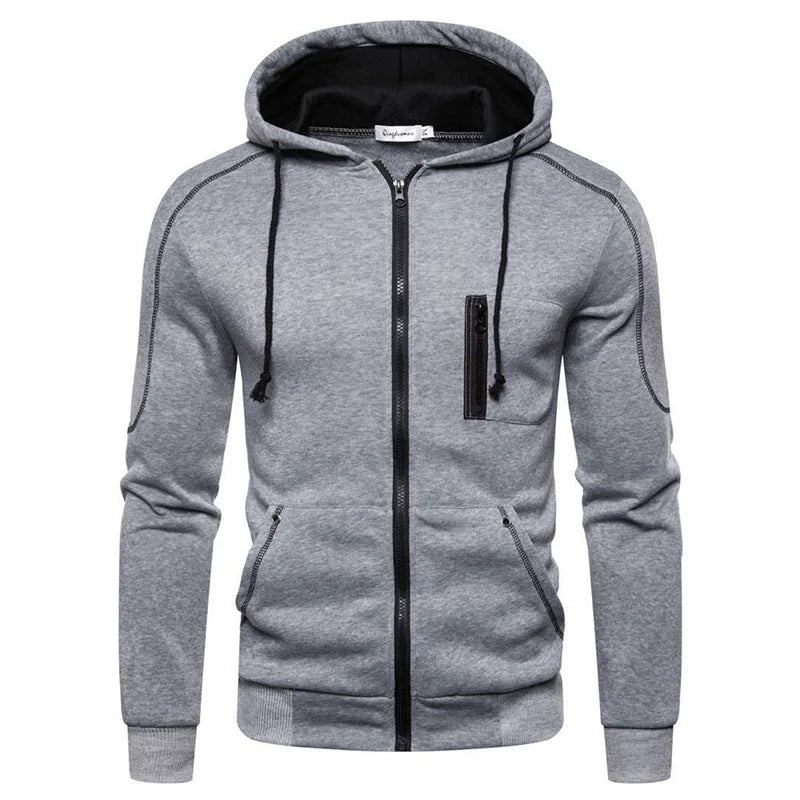 Men's Long Sleeve Zip Up Hoodie Casual Athletic Sweatshirt Hooded Jacket with Pockets Spring Fall Warm Fleece Lined Coat Outwear