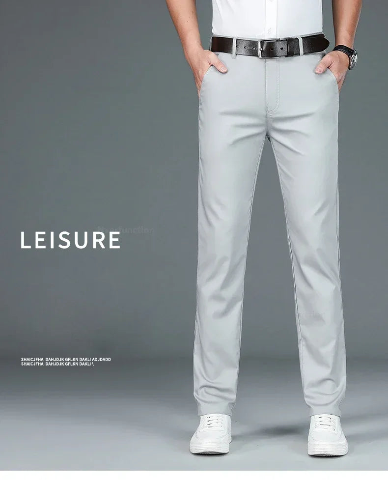 Summer New Men's Bamboo Fiber Slim Business Casual Pants Fashion Classic Breathable Designer Formal Long Trouser Male Clothing