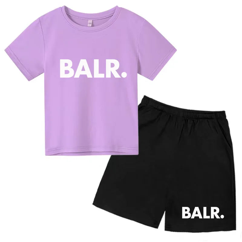 Kids T-shirt Summer Sunshine Brand Monogram Print Short Sleeve+Shorts 2P Boys Girls Toddler 3-12years Leisure Sports Jogging Set