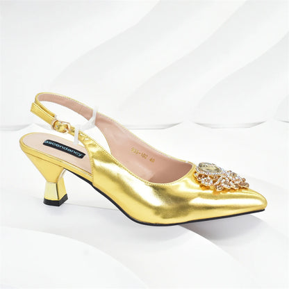 New Fashion Women Shoes and Bags To Match Set Nigeria Party Nigeria Italian Shoes and Matching Bags Decorated with Rhinestone