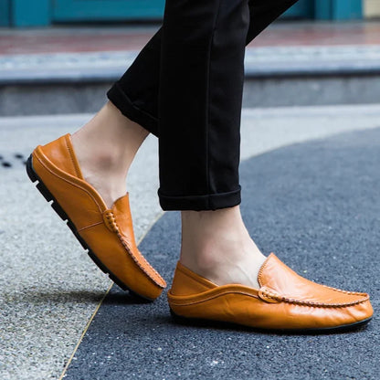 Genuine Leather Men Casual Shoes Luxury Brand Designer Men Loafers Moccasins Breathable Slip on Male Boat Shoes Plus Size 37-47