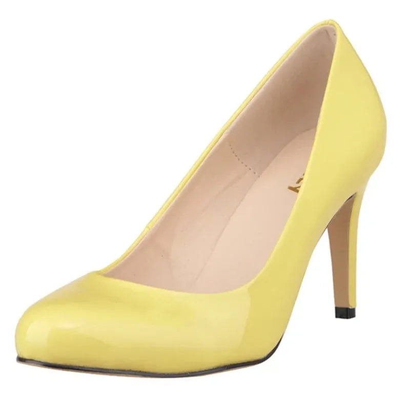 New Classic Women Pumps Sexy Round Toes 9cm Mid Med Kitten High Heels Shoes Spring Brand Design Black Red Dress Wedding Shoes