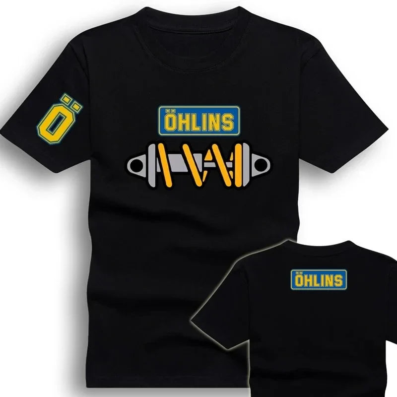 Tees Men Ohlins Shock Suspension Car Motorcycle Sport Racing T Shirt Summer Casual Oversized men's Short sleeve