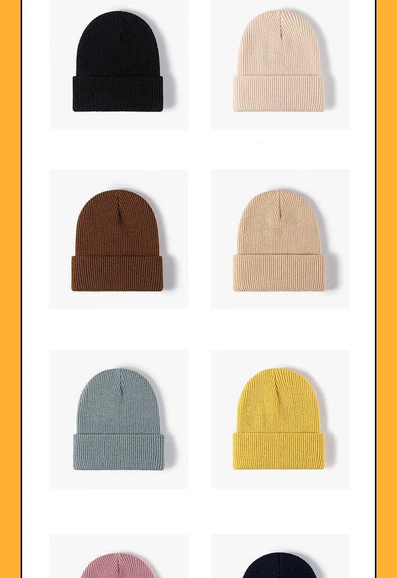 Women Men Autumn Winter Warm Beanie Hat Solid Color Lady Male Stretch