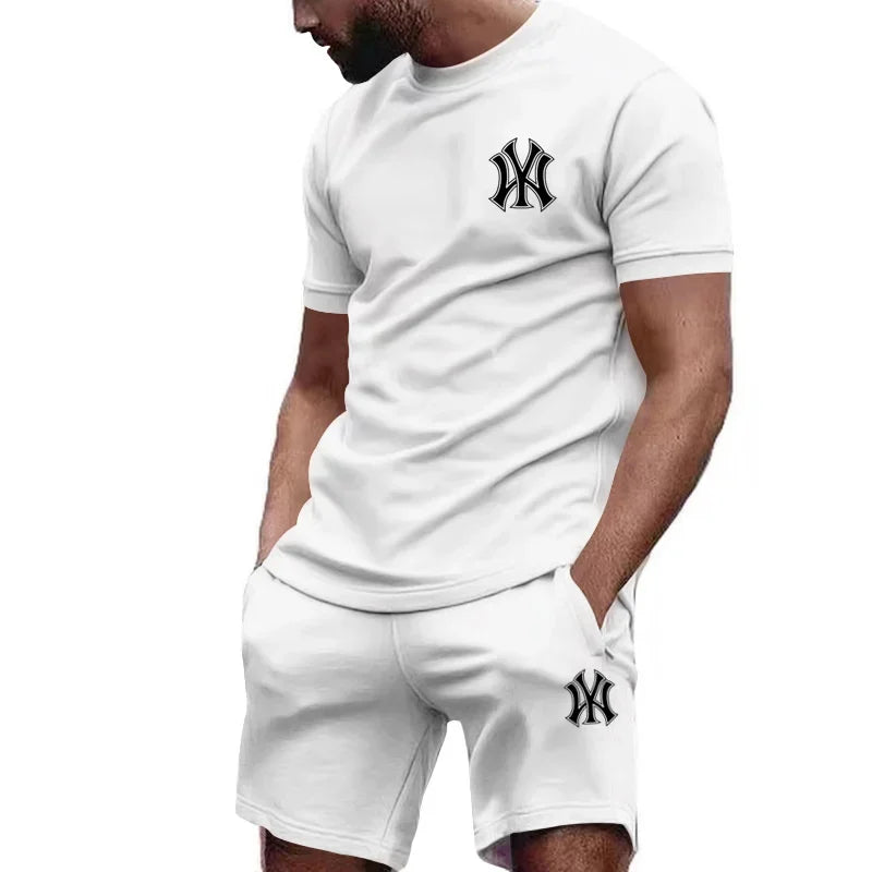 men's two-piece sportswear short sleeved T-shirt and pants set running and fitness sportswear summer