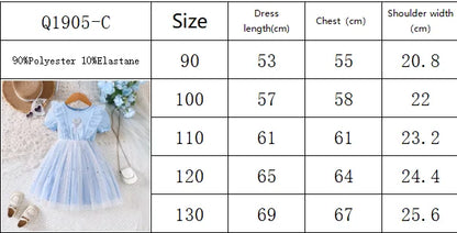 New Spring & Summer Toddler Girls' Blue Mesh Dress - Heart Bow & Star Sequins, Soft-Style Daily Princess Dress