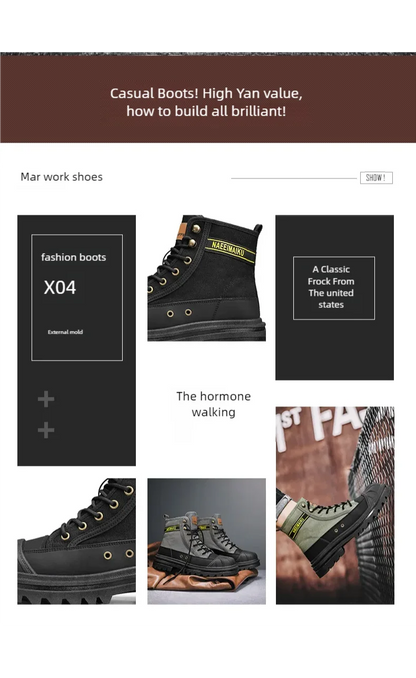 Men's boots four seasons high-top casual boots canvas boots soft-soled non-slip thick-soled outdoor boots fashion tooling boots