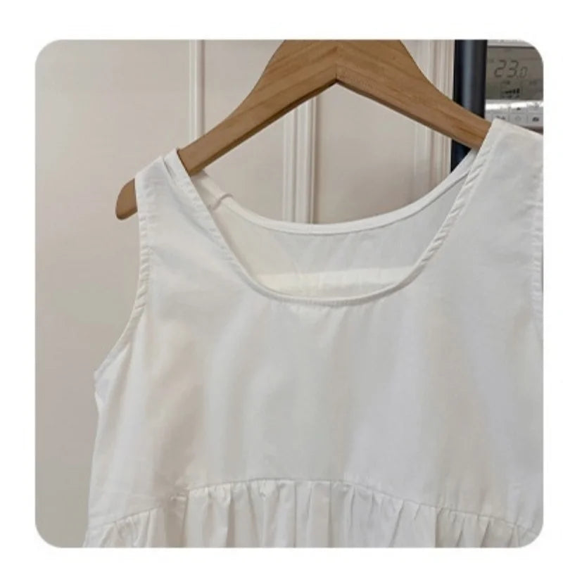 Summer White Vest Dress for Kids Girls Simple Loose Sleeveless Childrens Long Dress Cotton 2-8Y Girl Clothing Casual wear