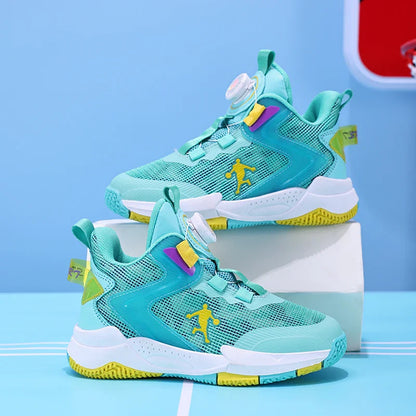 Rotary Buckle Kids Basketball Sneakers Boys Brand Sneakers Mesh Breathable Children's Basketball Shoes Outdoor Sports Shoes Girl