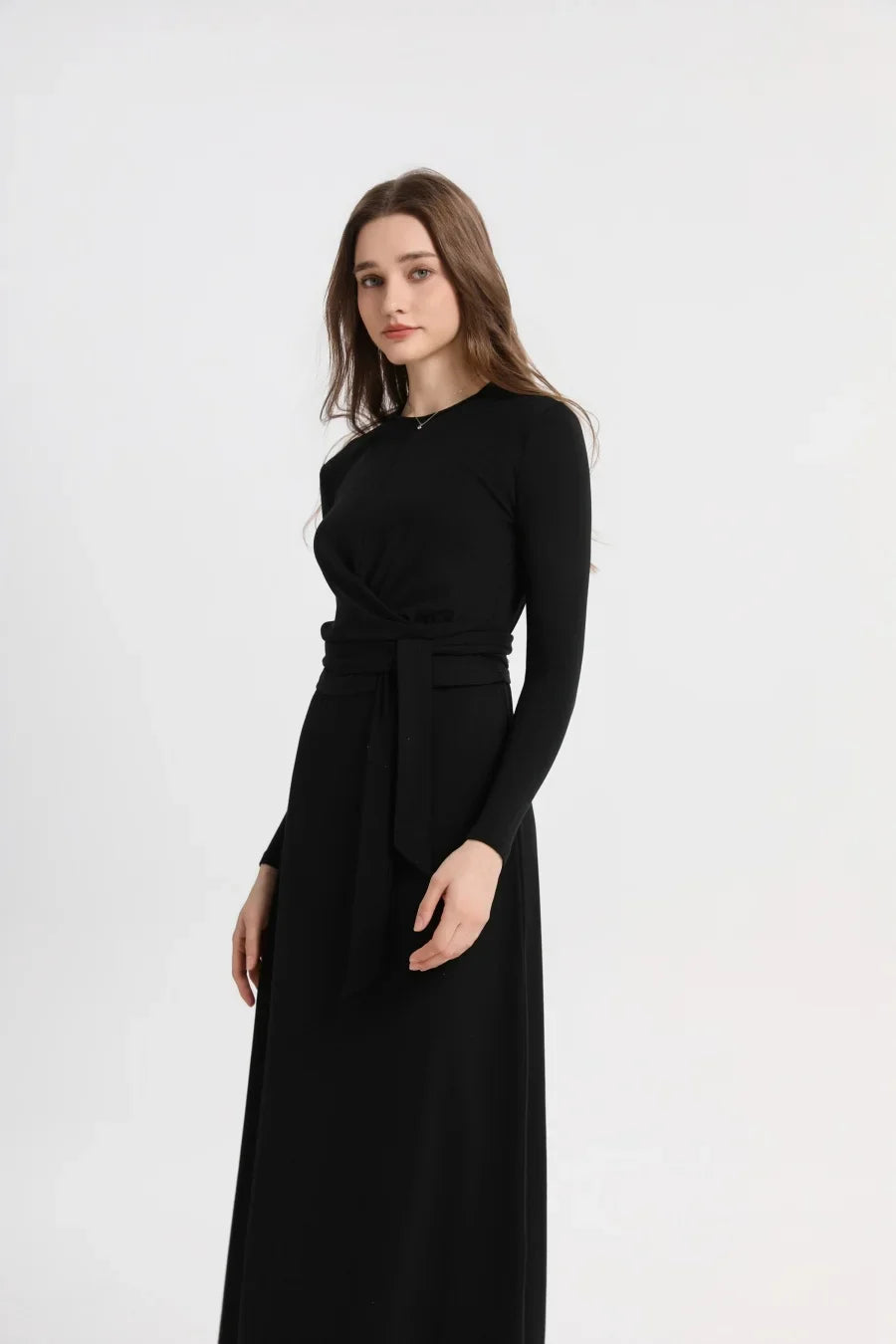 summer ribbing closed-fit wrap tops + Aline dress high Stretch matching sets