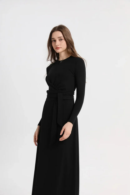 summer ribbing closed-fit wrap tops + Aline dress high Stretch matching sets