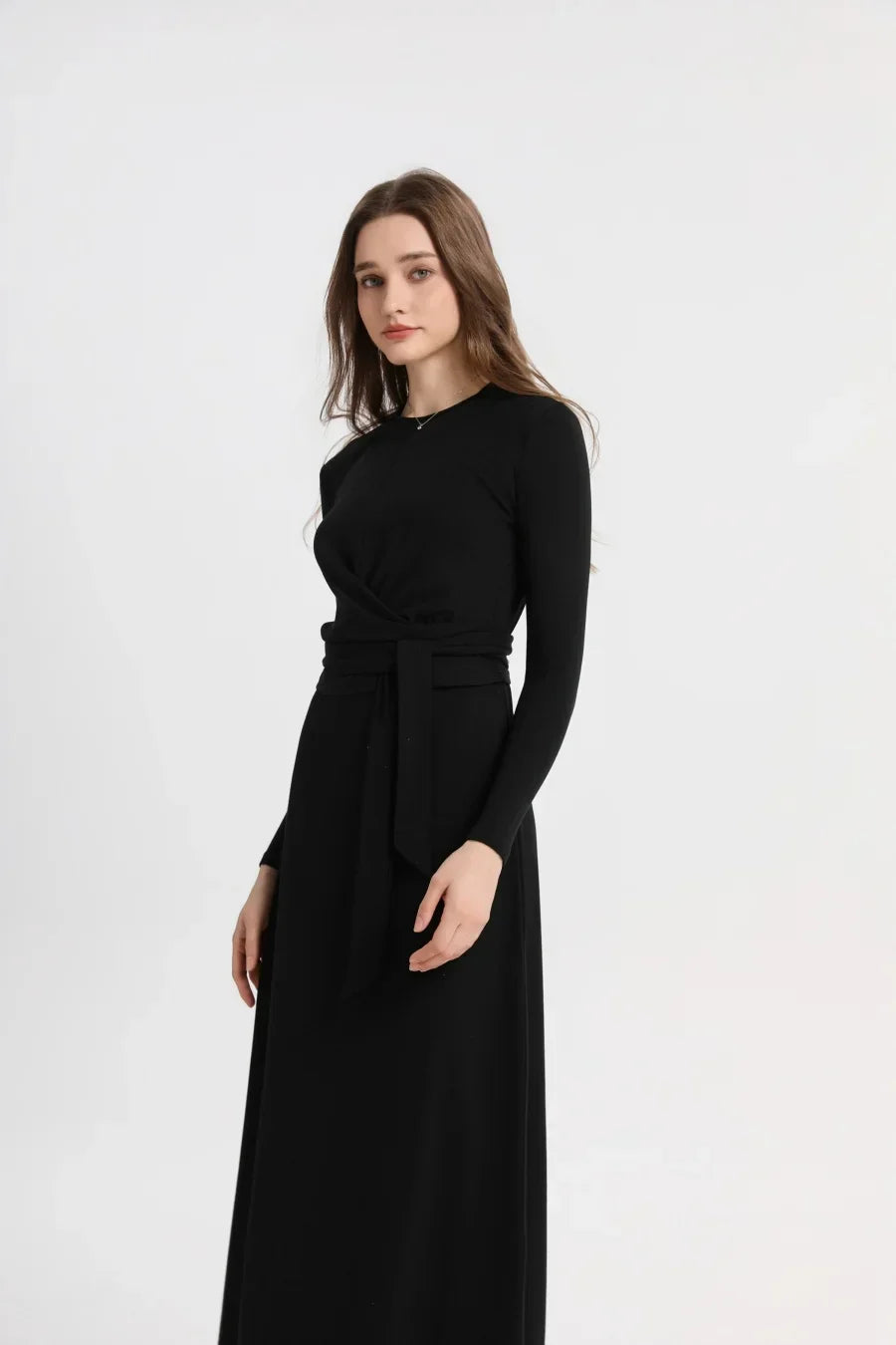 summer ribbing closed-fit wrap tops + Aline dress high Stretch matching sets
