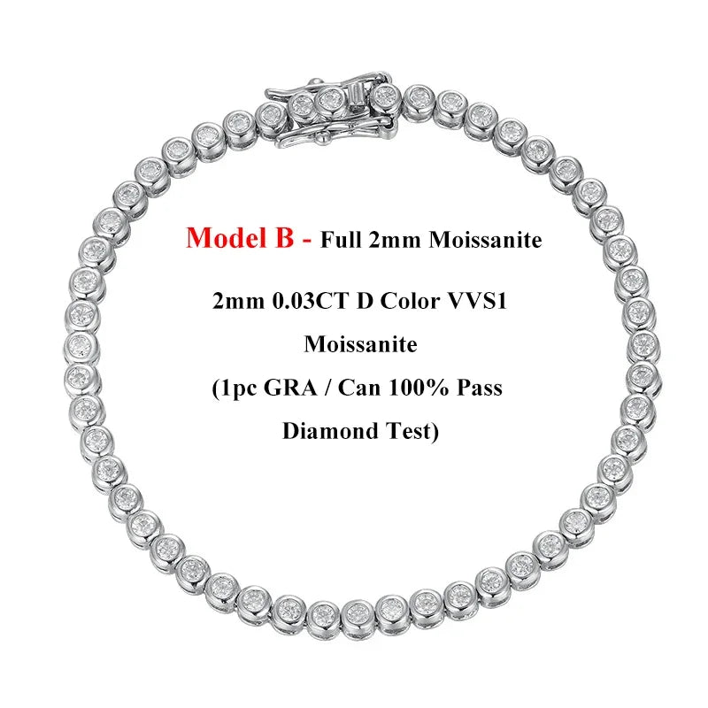 Full Asscher Cut 3x3mm 0.15CT Bezel Type Moissanite Tennis Bracelet for Women Men Party 925 Silver GRA Certified Bracelets