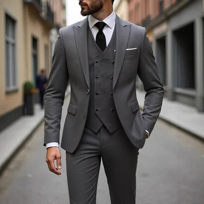 ManSuitOutfit Thin Simple Solid Color Single-breasted Male Suits British Style Long Sleeve Pocket MenSet wedding suits for men