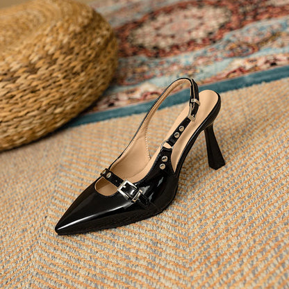 2025 Clássico de Verão Sandálias Pretas Femininas Moda Salto Agulha Alto de 9cm Sapatos de Festa Femininos Tamanhos Grandes e Pequenos 33 43 47