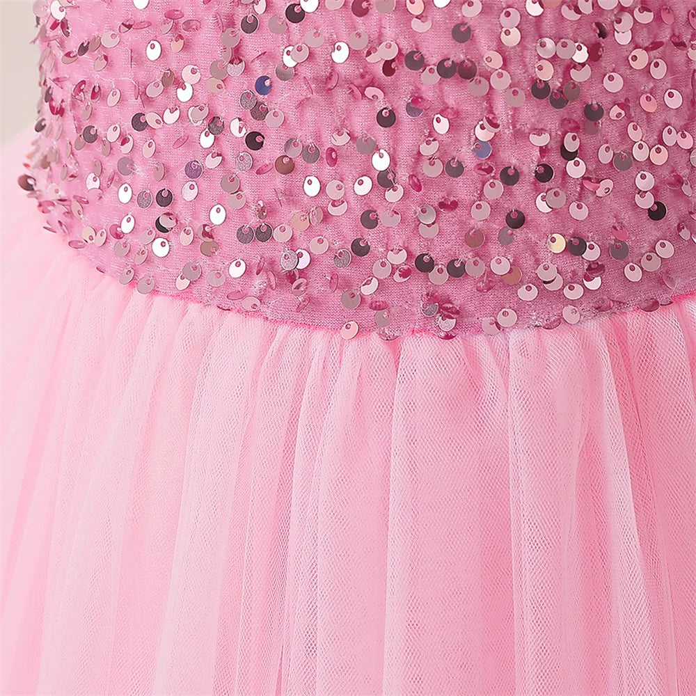 Summer Sequin Bridesmaids Girl Dresses Elegant Tulle Wedding Princess Party Prom Dress for Girl Birthday Pageant Evening Costume
