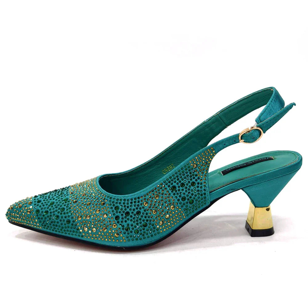 Pointed-Toe Luxury Style High Heels Sandal With Bag Set in Gold Color For Wedding Party Women