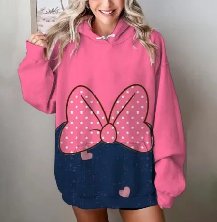Mickey Mouse Red Hoodie Women 2025 Autumn Oversized Printed Pullover Casual Streetwear Disney Y2K Aesthetic Fashion Comfortable