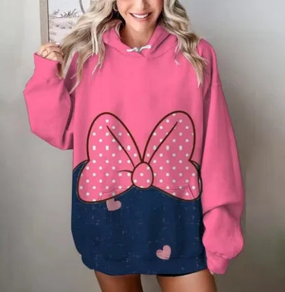 Mickey Mouse Red Hoodie Women 2025 Autumn Oversized Printed Pullover Casual Streetwear Disney Y2K Aesthetic Fashion Comfortable