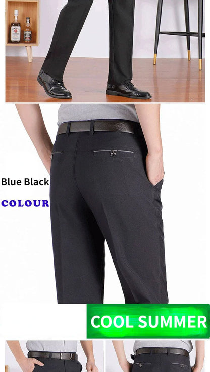 Mens Autumn Thick  Summer Thin Casual Pants Straight Formal Long Trouser Adult Solid Color Flat Design Suit Pant Business GOZBKF